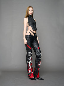 NAMILIA Hollywood Asymmetric Moto Trousers - BLACK / RED, xs
