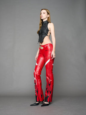 NAMILIA Hollywood Asymmetric Moto Trousers - RED, xs