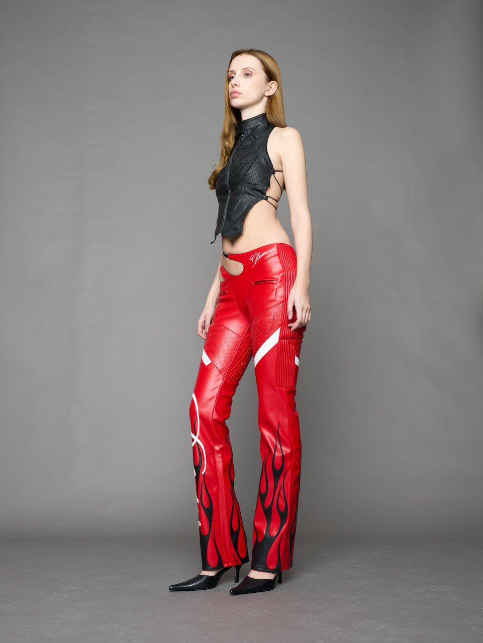 NAMILIA Hollywood Asymmetric Moto Trousers - RED, xs