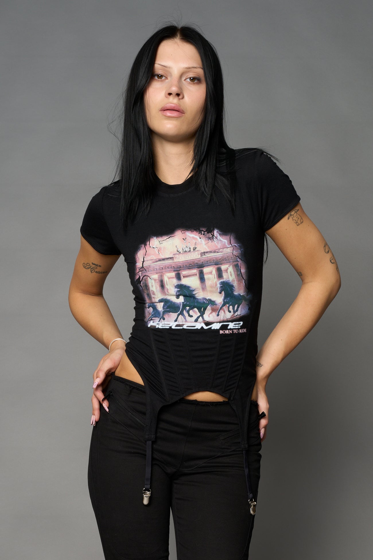 NAMILIA Keta Queen Corset Mini T-Shirt - BLACK, xs