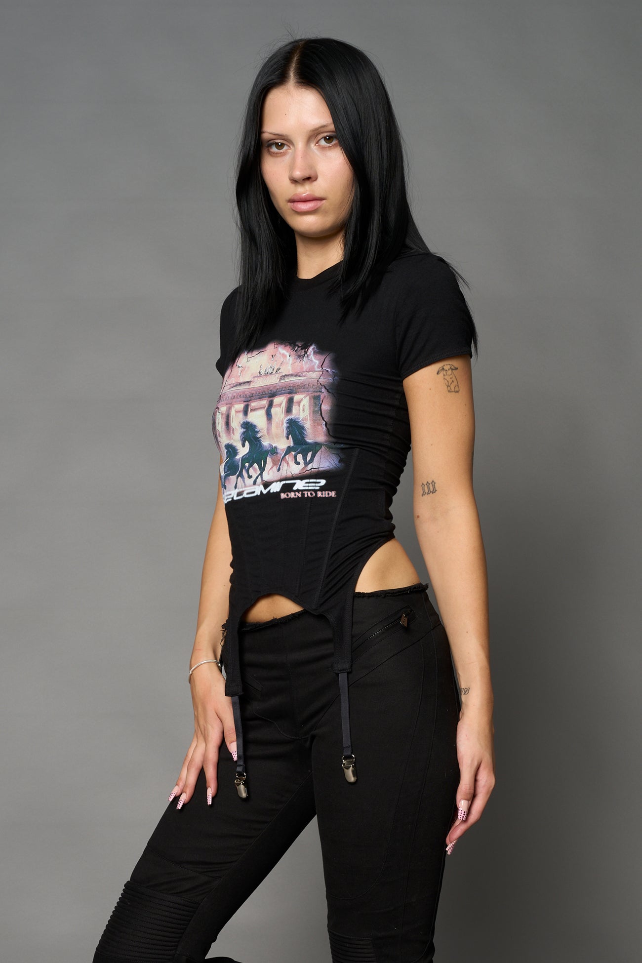 NAMILIA Keta Queen Corset Mini T-Shirt - BLACK, xs