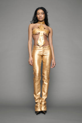 NAMILIA Lasercut Low Waist Pant - gold, xs