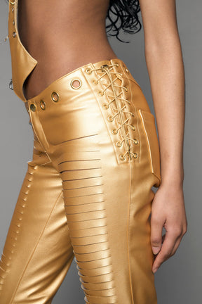 NAMILIA Lasercut Low Waist Pant - gold, xs