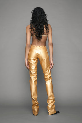 NAMILIA Lasercut Low Waist Pant - gold, xs