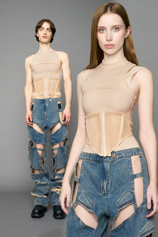 NAMILIA Layered Contour Top - BEIGE, xs - BEIGE