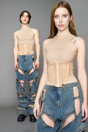 NAMILIA Layered Contour Top - BEIGE, xs