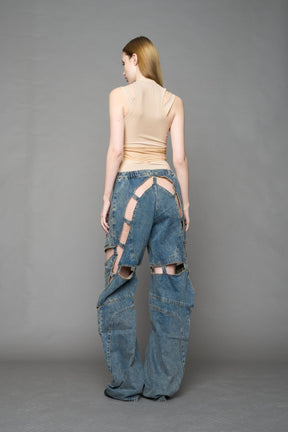 NAMILIA Layered Contour Top - BEIGE, xs