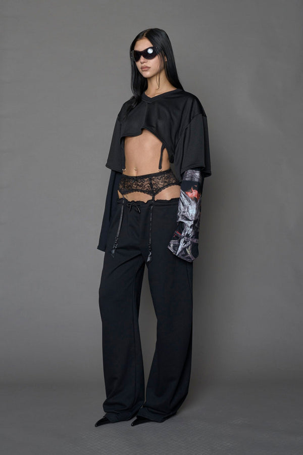 NAMILIA Layered Football Top - BLACK PRINT, xs