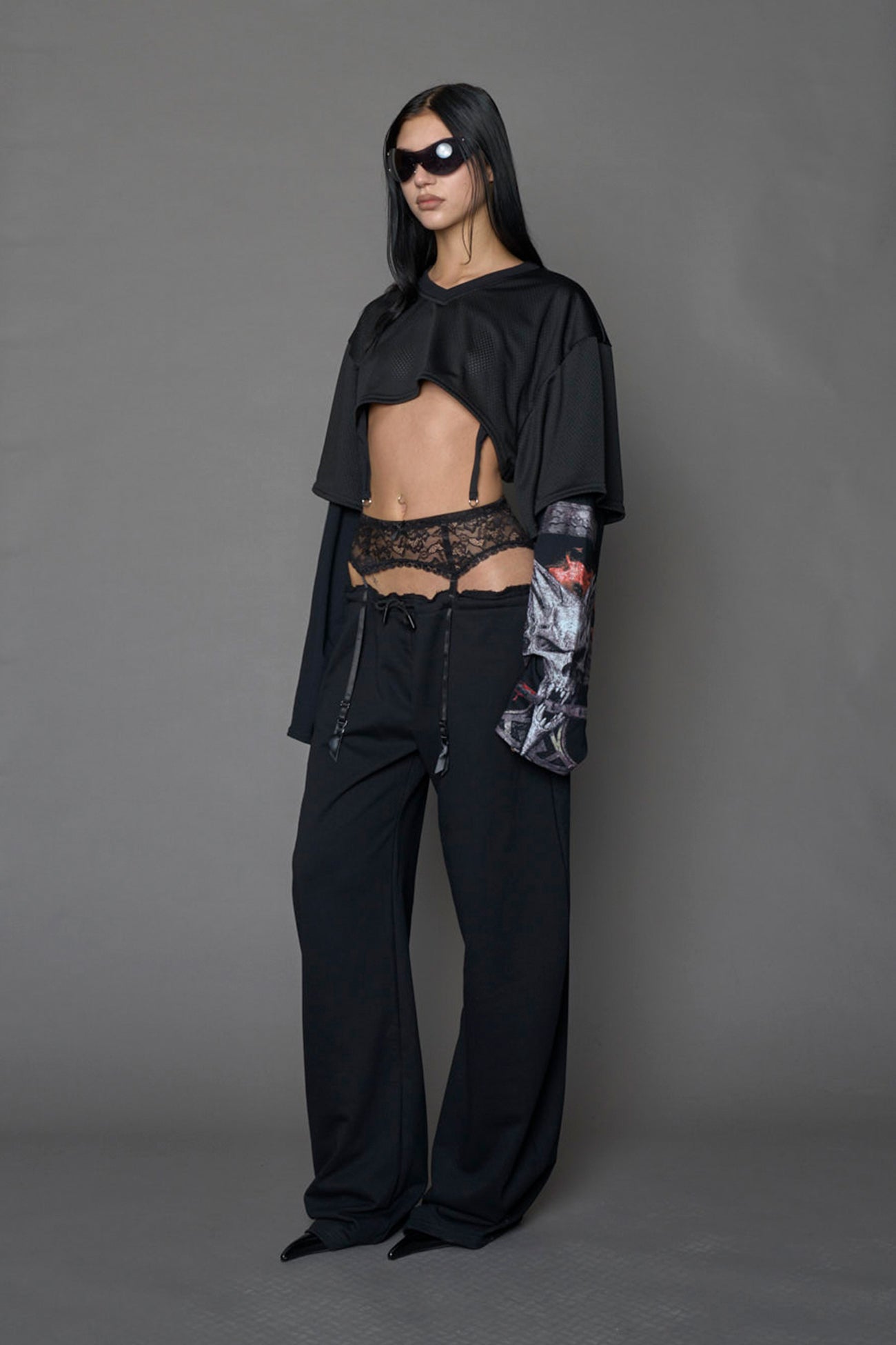 NAMILIA Layered Football Top - BLACK PRINT, xs