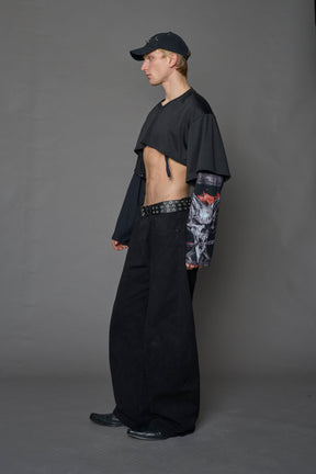 NAMILIA Layered Football Top - BLACK PRINT, xs