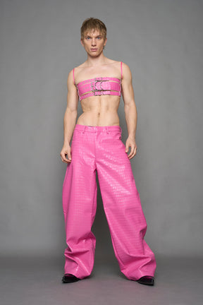 NAMILIA Leather Baggy Croc Suit Trousers - PINK, xs