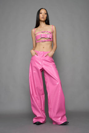 NAMILIA Leather Baggy Croc Suit Trousers - PINK, xs