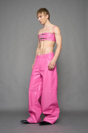 NAMILIA Leather Baggy Croc Suit Trousers - PINK, xs