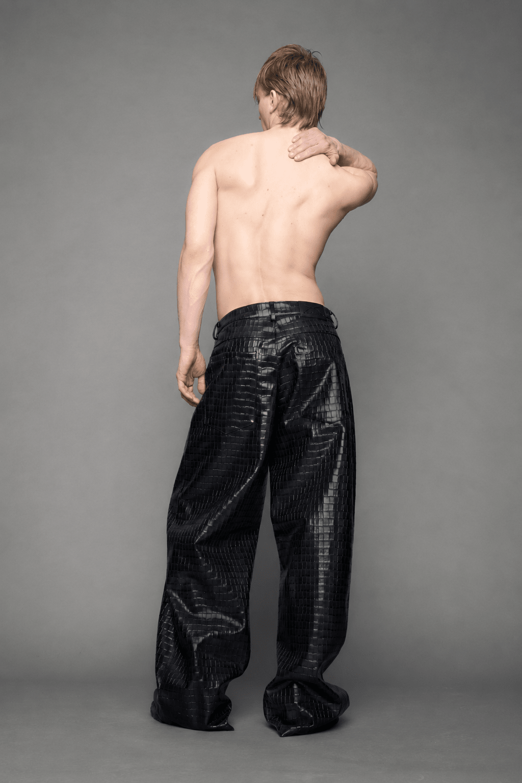 NAMILIA Leather Baggy Croc Suit Trousers - BLACK, xs