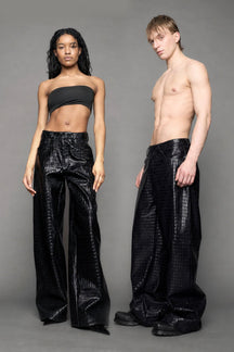 NAMILIA Leather Baggy Croc Suit Trousers - BLACK, xs
