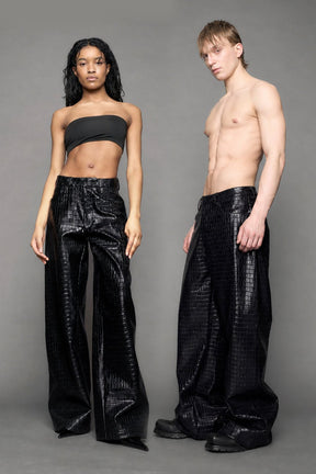 NAMILIA Leather Baggy Croc Suit Trousers - BLACK, xs