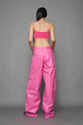NAMILIA Leather Baggy Croc Suit Trousers - PINK, xs