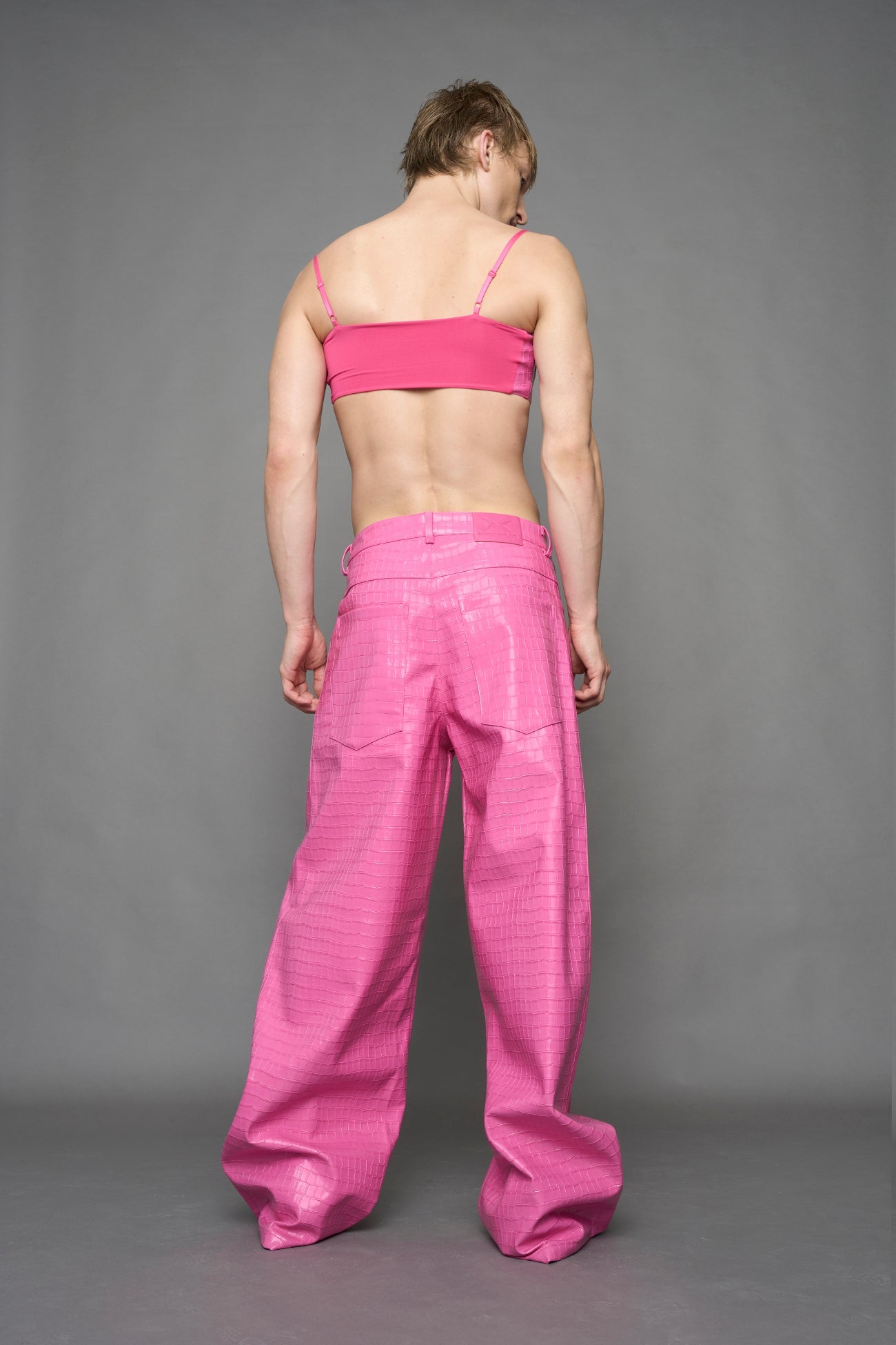 NAMILIA Leather Baggy Croc Suit Trousers - PINK, xs