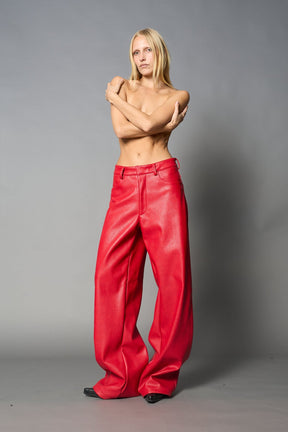 NAMILIA Leather Baggy Suit Trousers - RED, xs