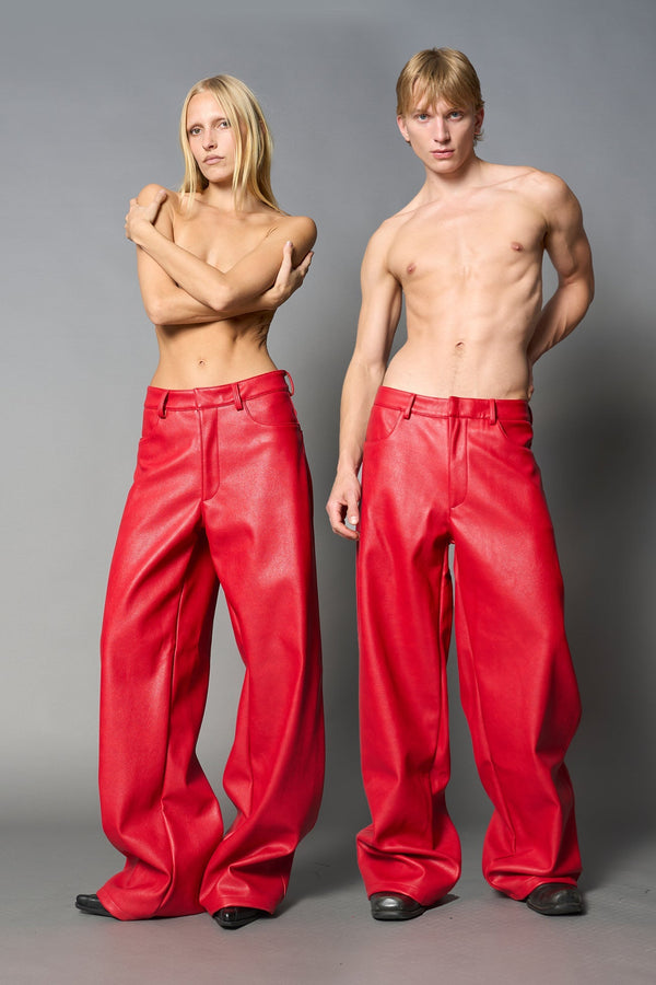 NAMILIA Leather Baggy Suit Trousers - RED, xs - RED