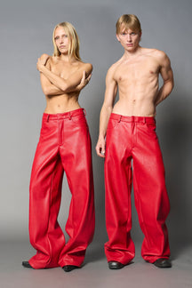 NAMILIA Leather Baggy Suit Trousers - RED, xs