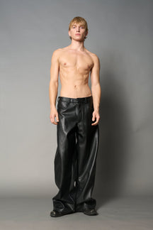 NAMILIA Leather Baggy Suit Trousers - BLACK, xs