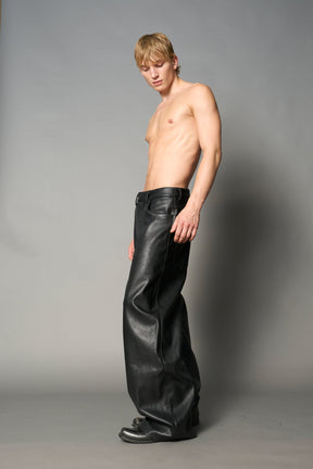 NAMILIA Leather Baggy Suit Trousers - RED, xs