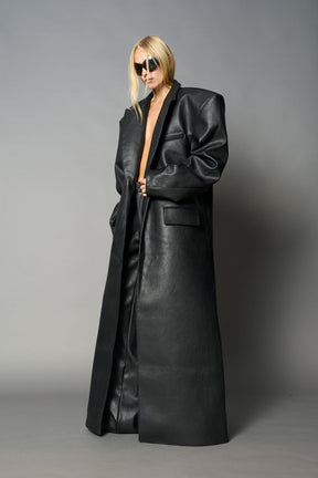 NAMILIA Leather Elongated Blazer Coat - RED, s