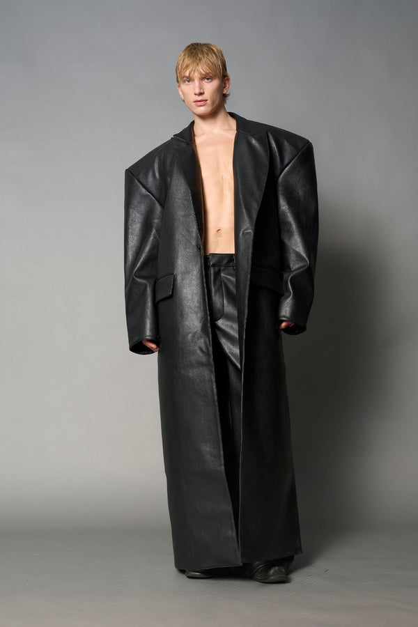 NAMILIA Leather Elongated Blazer Coat - RED, s