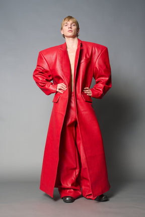 NAMILIA Leather Elongated Blazer Coat - RED, s