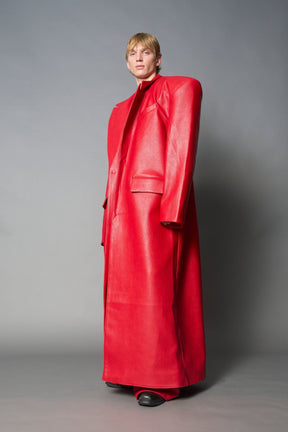NAMILIA Leather Elongated Blazer Coat - RED, s