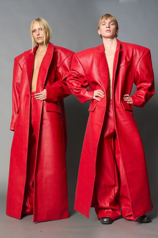 NAMILIA Leather Elongated Blazer Coat - RED, s