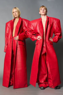 NAMILIA Leather Elongated Blazer Coat - RED, s
