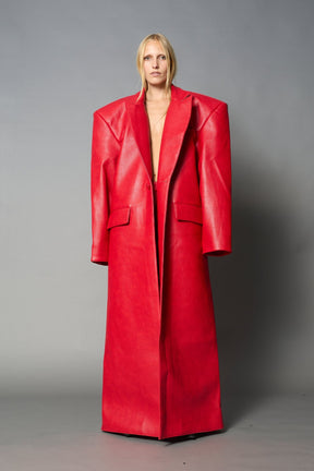 NAMILIA Leather Elongated Blazer Coat - RED, s