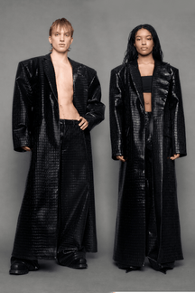 NAMILIA Leather Elongated Croc Blazer Coat - BLACK, xs