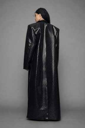 NAMILIA Leather Elongated Croc Blazer Coat - BLACK, xs