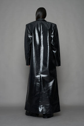 NAMILIA Leather Elongated Croc Blazer Coat - BLACK, xs