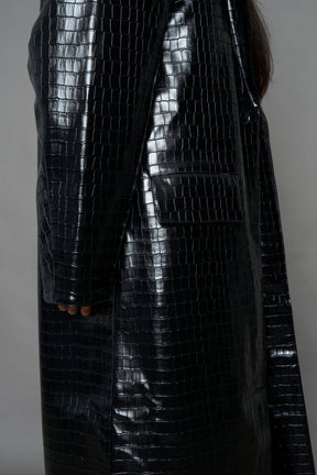 NAMILIA Leather Elongated Croc Blazer Coat - BLACK, xs