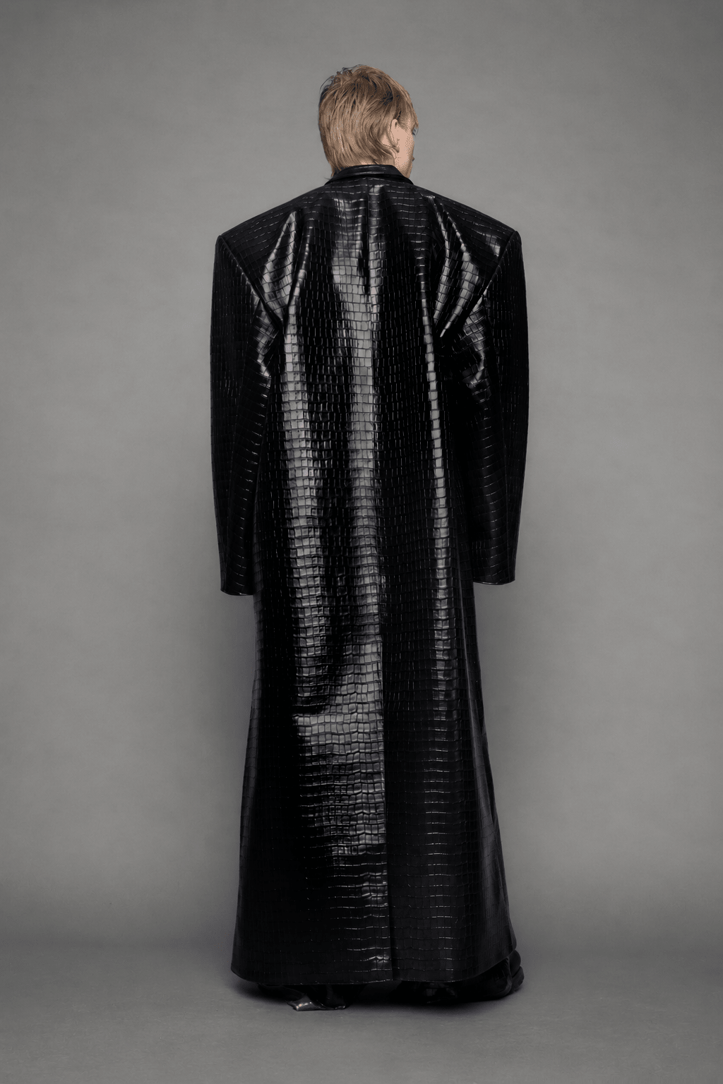 NAMILIA Leather Elongated Croc Blazer Coat - BLACK, xs