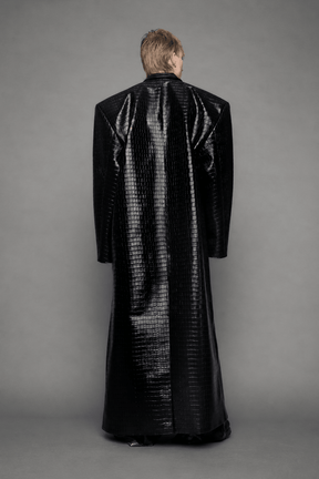NAMILIA Leather Elongated Croc Blazer Coat - BLACK, xs