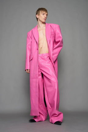 NAMILIA Leather Elongated Croc Blazer Coat - PINK, xs