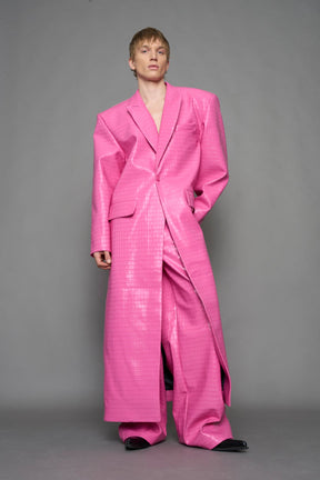 NAMILIA Leather Elongated Croc Blazer Coat - PINK, xs