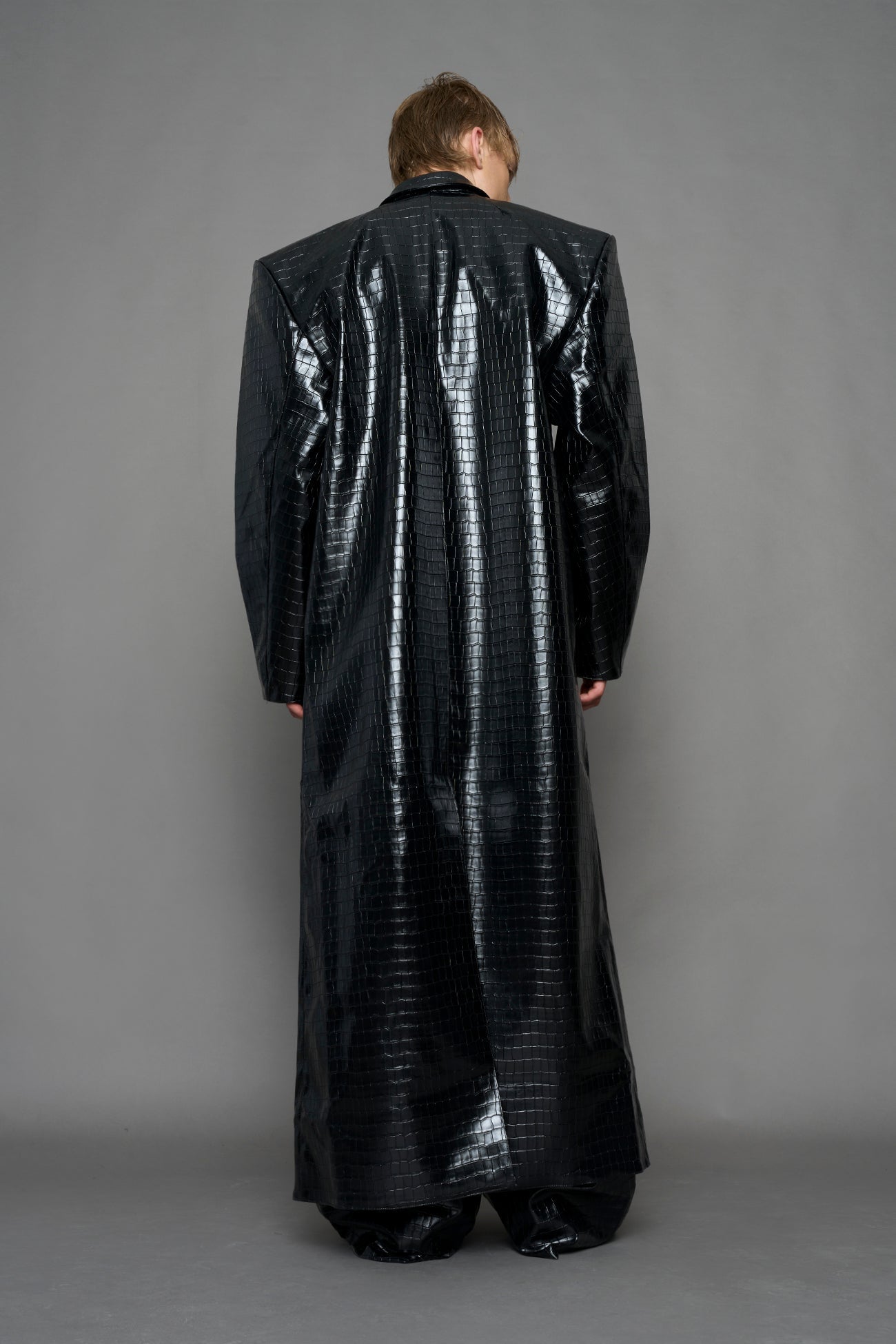 NAMILIA Leather Elongated Croc Blazer Coat - BLACK, xs