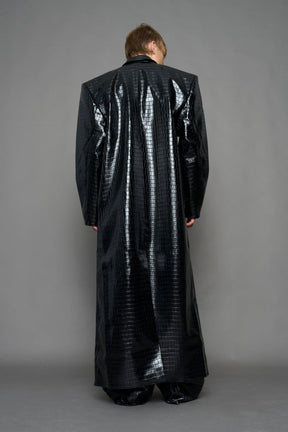 NAMILIA Leather Elongated Croc Blazer Coat - BLACK, xs
