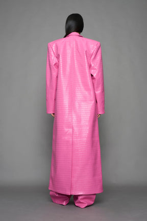NAMILIA Leather Elongated Croc Blazer Coat - PINK, xs