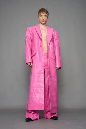 NAMILIA Leather Elongated Croc Blazer Coat - PINK, xs