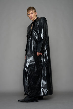 NAMILIA Leather Elongated Croc Blazer Coat - BLACK, xs