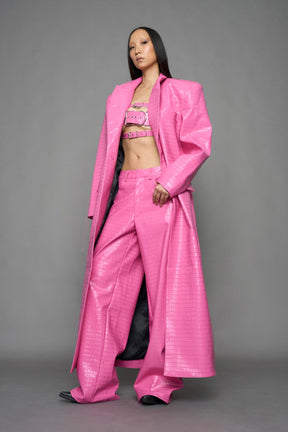 NAMILIA Leather Elongated Croc Blazer Coat - PINK, xs