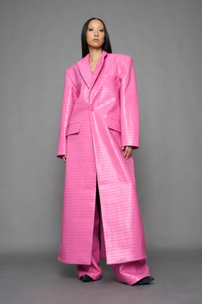 NAMILIA Leather Elongated Croc Blazer Coat - PINK, xs