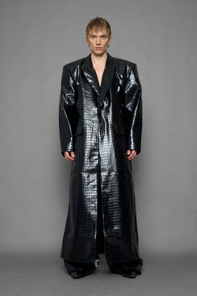NAMILIA Leather Elongated Croc Blazer Coat - BLACK, xs